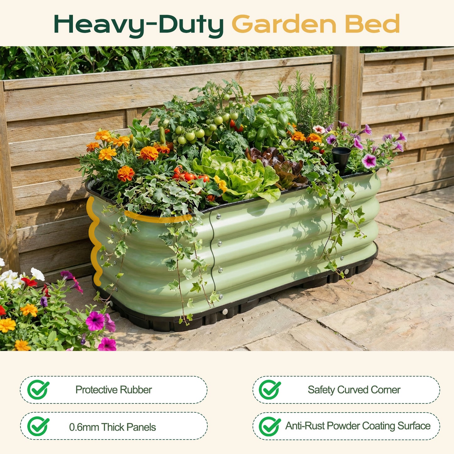 11" Tall Galvanized Raised Garden Bed, Self-Watering Planter Box - 31.5"x16.5"