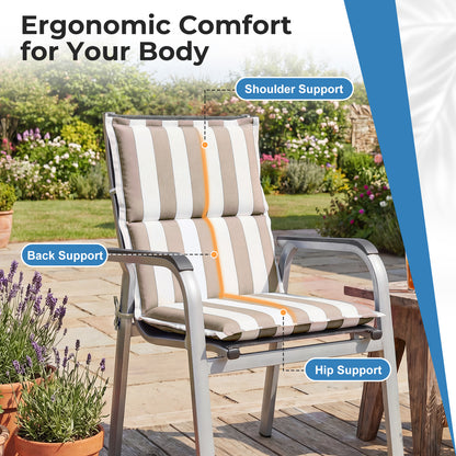 39x20x2.4 inch Outdoor Chair Cushions, Three-Section, Beige Stripe