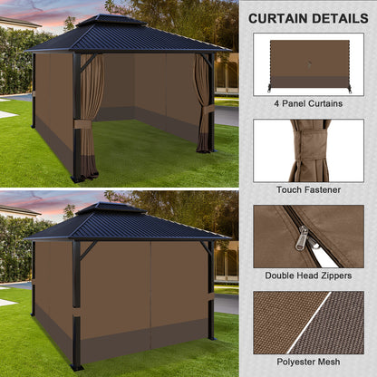 Outdoor Gazebo Curtains, 4 Panels Privacy Sidewall Replacement (Curtain Only) - Brown and Coffee - Aoodor 