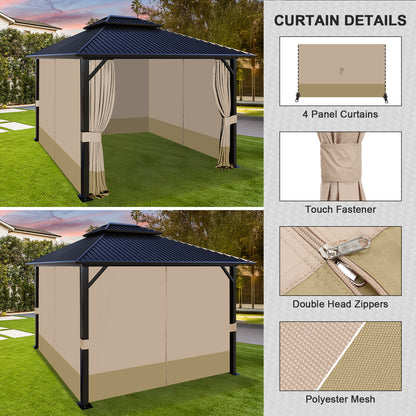 Outdoor Gazebo Curtains, 4 Panels Privacy Sidewall Replacement (Curtain Only) - Sand Yellow and Khaki - Aoodor 