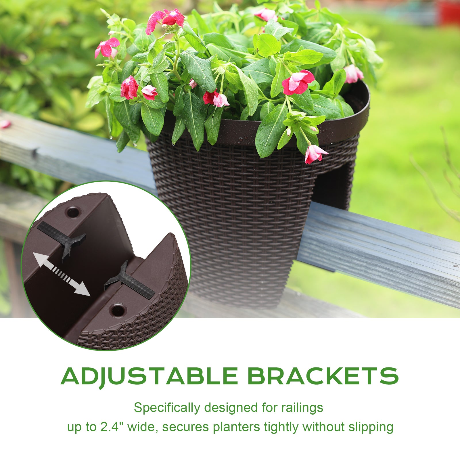 12 inch Balcony Rattan Railing Planter Box with Adjustable Brackets - Set of 4 - Aoodor 