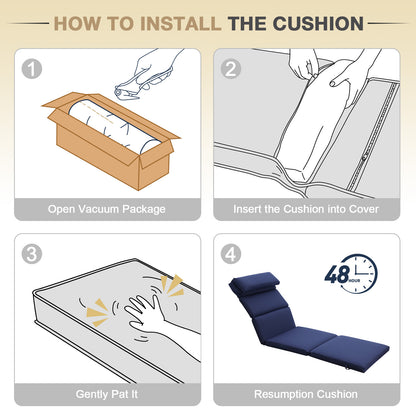 77x25x2.4 inch Outdoor Chaise Lounge Cushions, Dark Blue