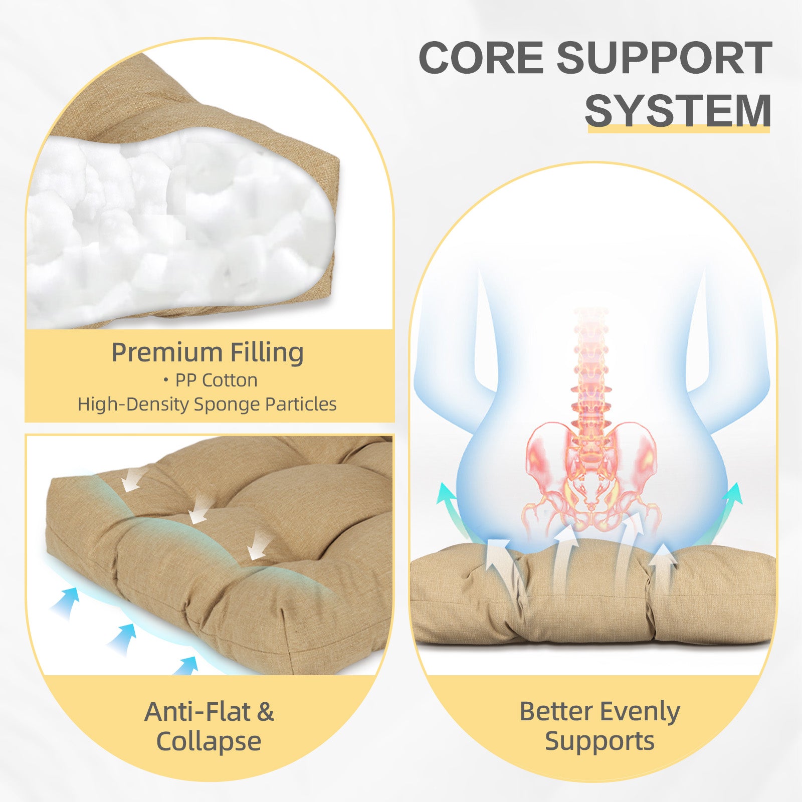 Outdoor High Back Tufted Adirondack Chair Cushion, Patio Rocking Chair Cushions with Ties, Set of 2, Brown - Aoodor 