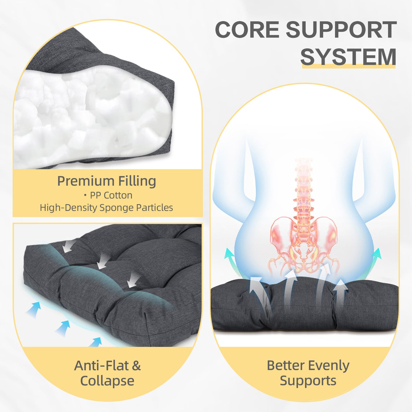 Outdoor High Back Tufted Adirondack Chair Cushion, Patio Rocking Chair Cushions with Ties, Set of 2, Dark Gray - Aoodor 