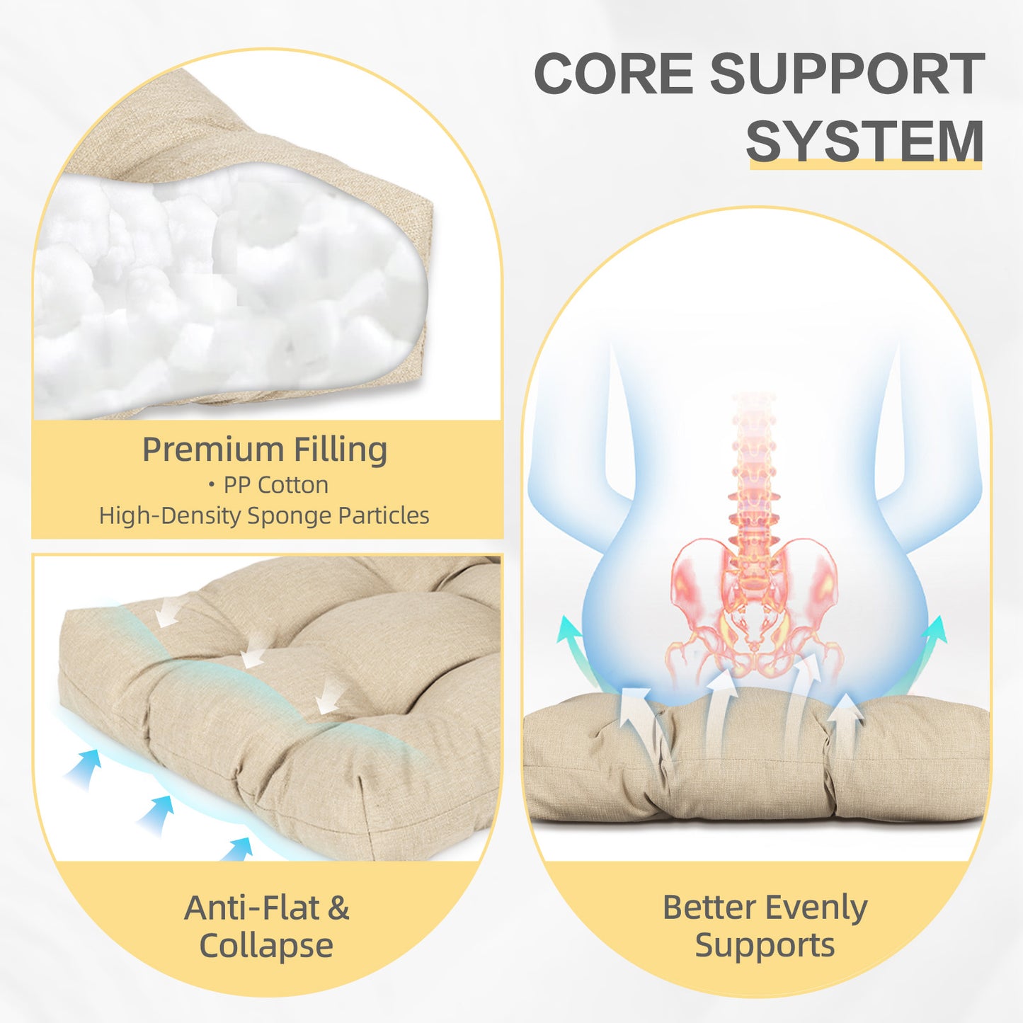 Outdoor High Back Tufted Adirondack Chair Cushion, Patio Rocking Chair Cushions with Ties, Set of 2, Khaki - Aoodor 