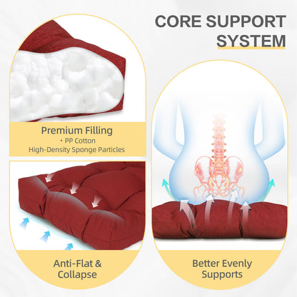 Outdoor High Back Tufted Adirondack Chair Cushion, Patio Rocking Chair Cushions with Ties, Set of 2, Red - Aoodor 