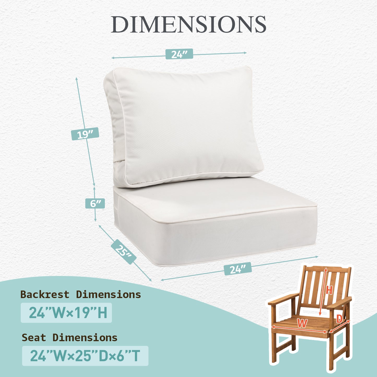 Premium Sunbrella Fabric Outdoor Patio Chair Cushions Set, Canvas Natural