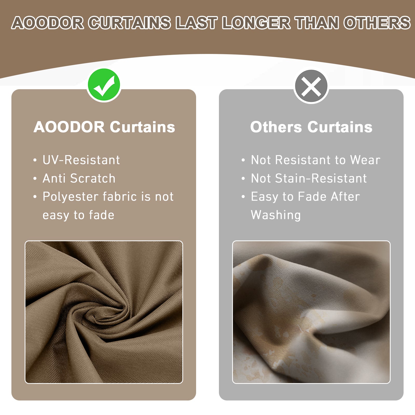 Outdoor Gazebo Curtains, 4 Panels Privacy Sidewall Replacement (Curtain Only) - Light Coffee - Aoodor 