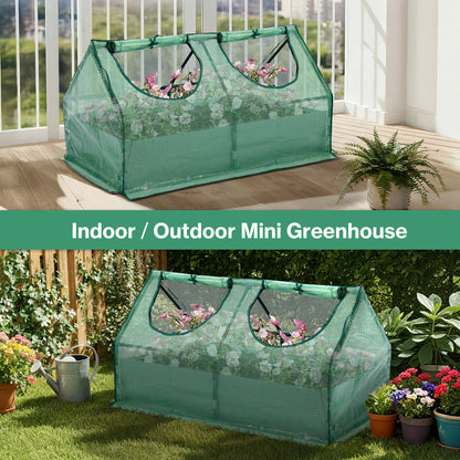 Raised Garden Bed with Mini Greenhouse Cover, Green PE Planter Box Kit - Aoodor 