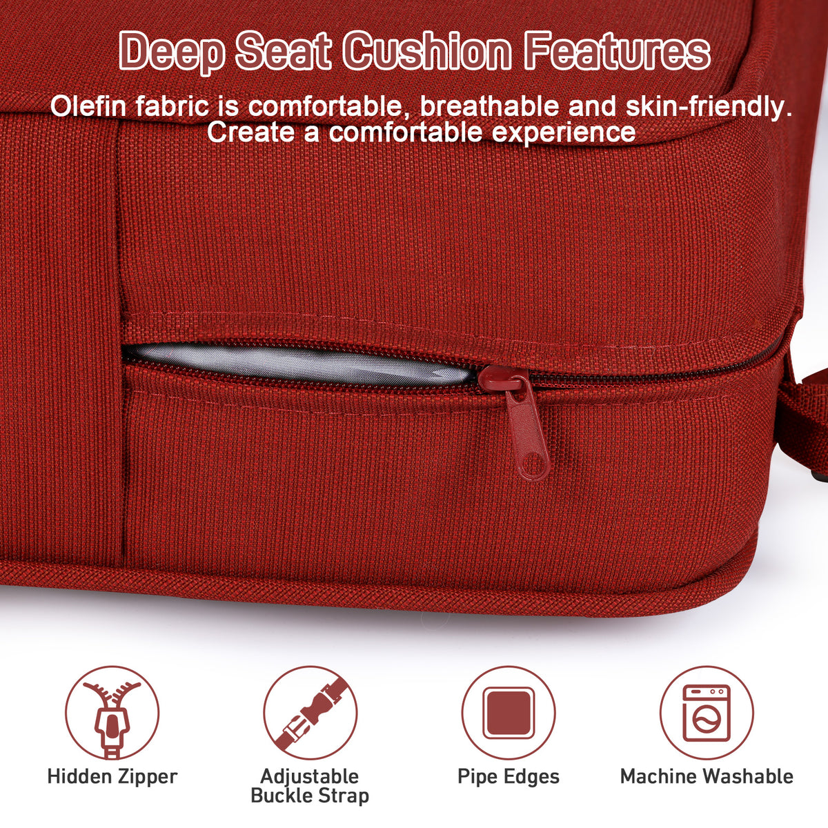 Outdoor Deep Seat Cushion Set with Lumbar Pillow, Red