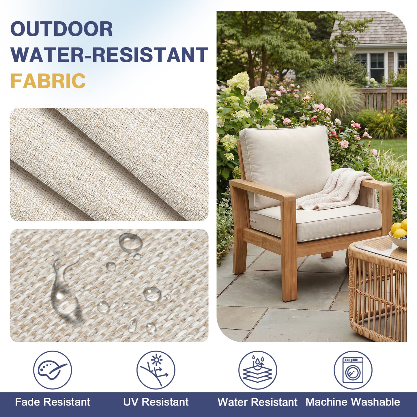 Outdoor Deep Seat Cushion Set, Patio Chair Back & Seat Cushions, Beige Taupe