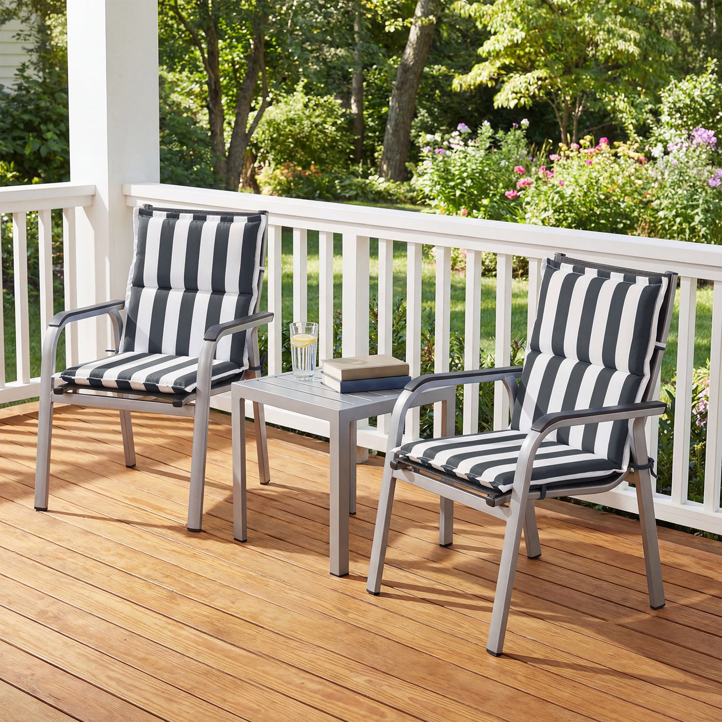 39x20x2.4 inch Outdoor Chair Cushions, Three-Section, Grey Stripe