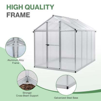 6x8/6x10 ft. Walk-in Polycarbonate Greenhouse with Roof Vent and Door lock