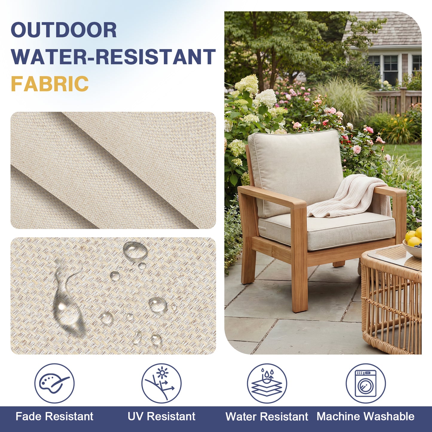 Outdoor Deep Seat Cushion Set, Patio Chair Back & Seat Cushions, Cream Beige