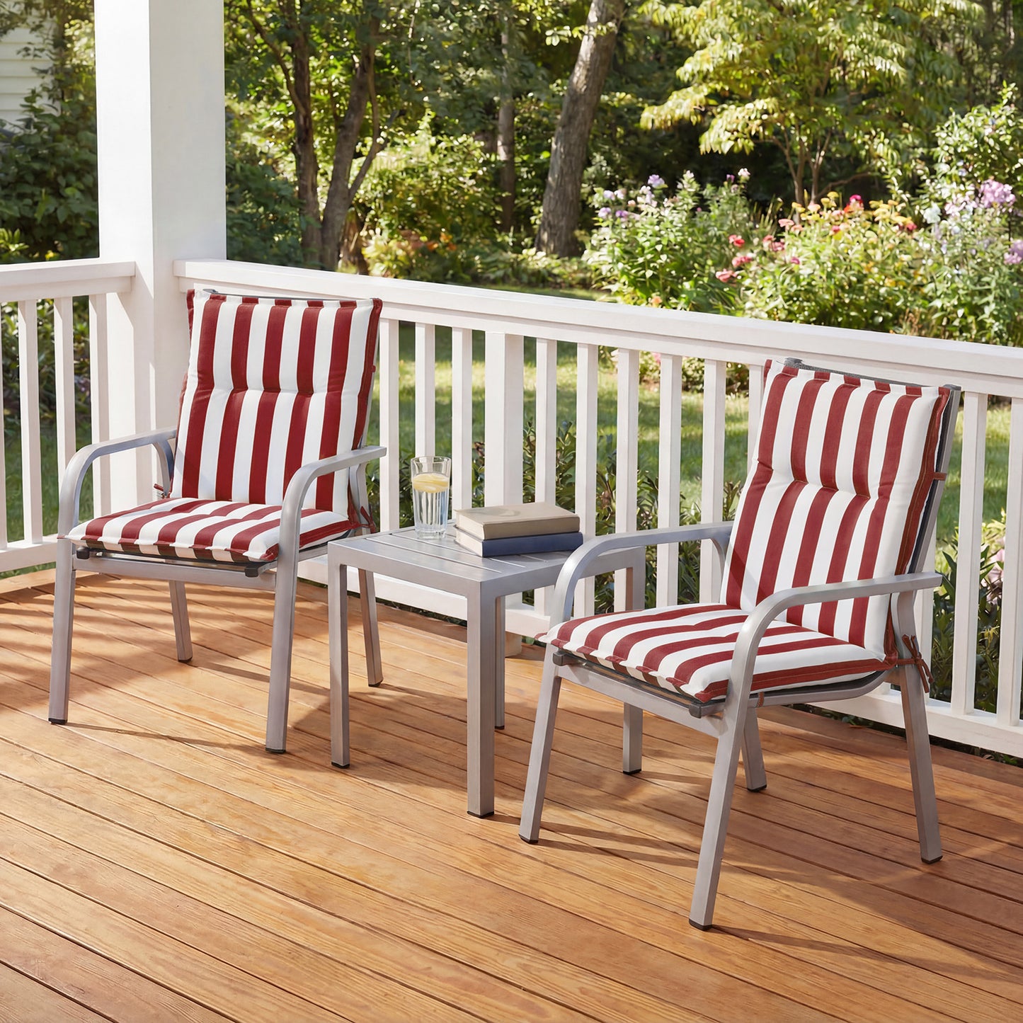 39x20x2.4 inch Outdoor Tufted Chair Cushions, Red Stripe