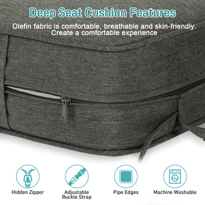 Outdoor Deep Seat Cushion Set with Lumbar Pillow, Charcoal