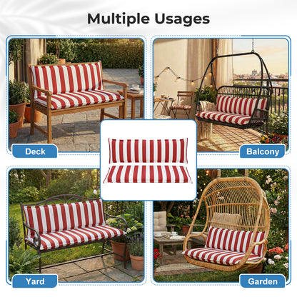 Outdoor 2-3 Seater Bench Cushion Set for Patio Swing and Bench, Red Stripe
