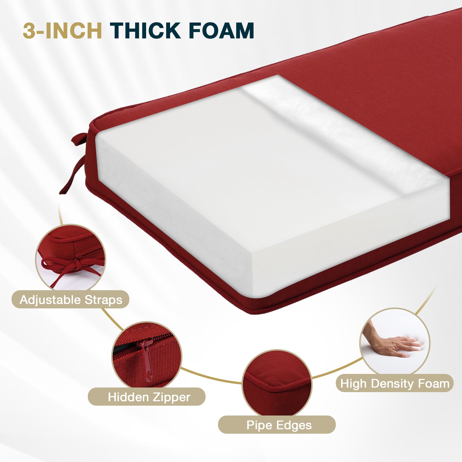 46x18x3 inch Patio Bench Cushion - Wine Red - Aoodor 