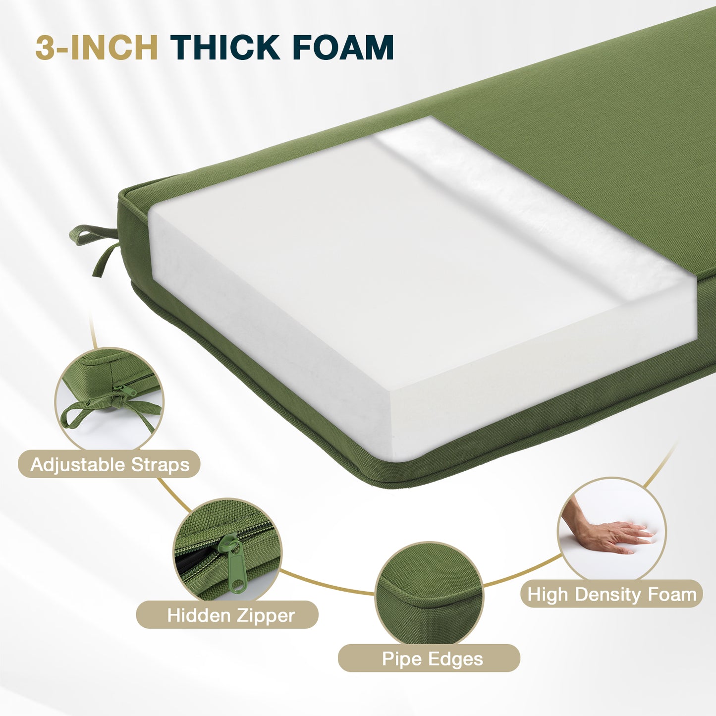 46x18x3 inch Patio Bench Cushion - Green - Aoodor 