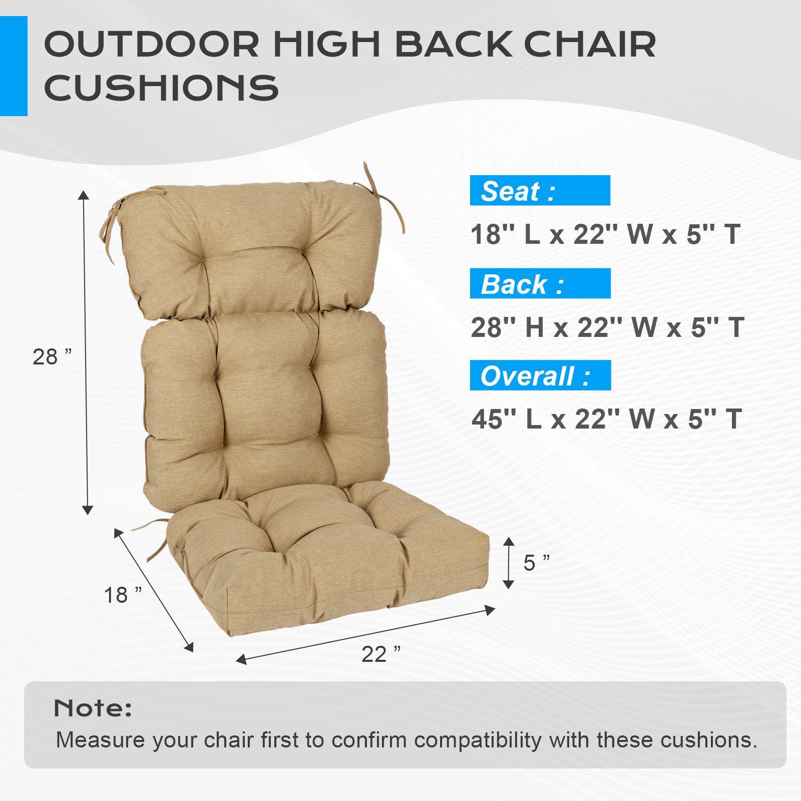 Tufted Outdoor High Back Chair Cushions Patio Rocking Pads for Furniture, Brown - Aoodor 