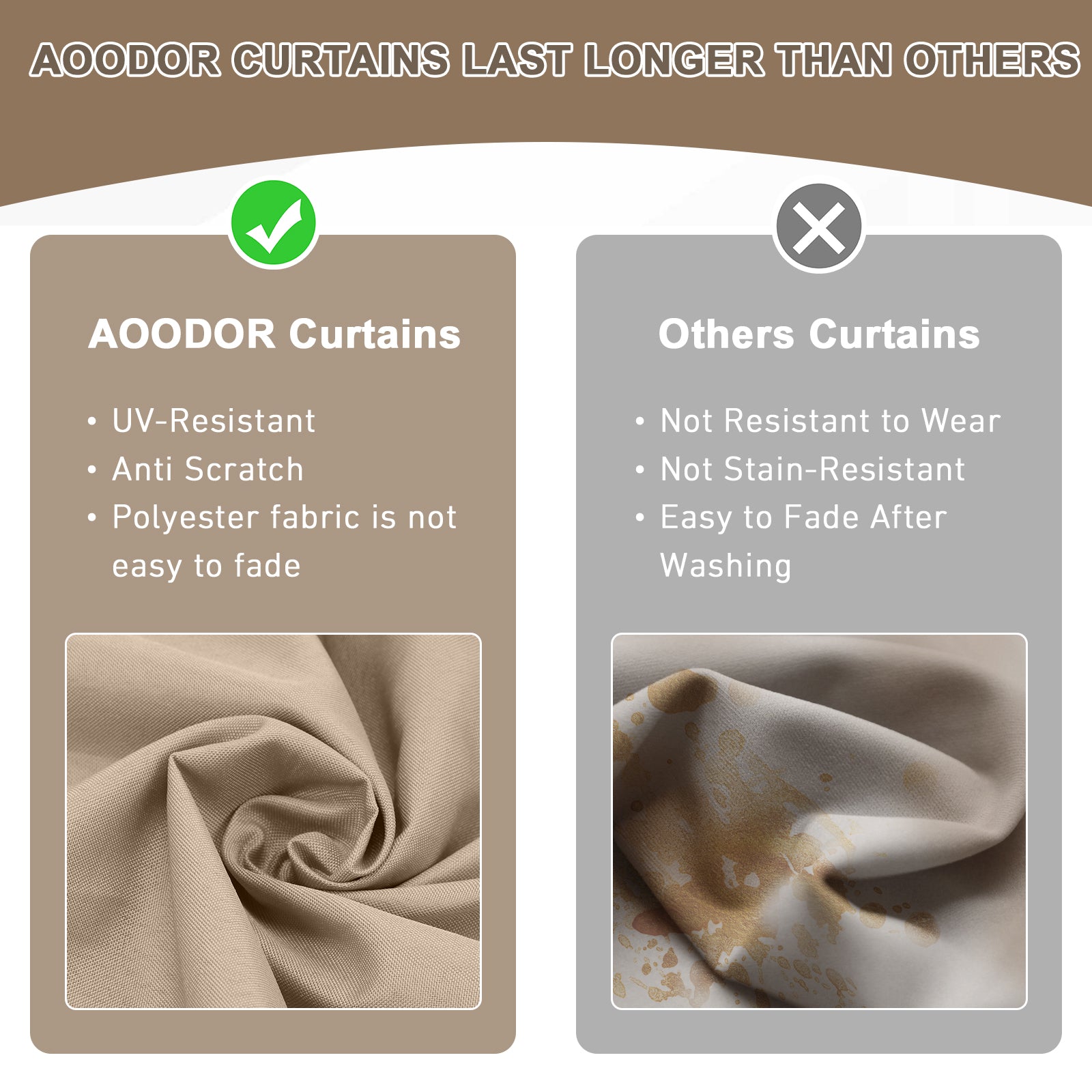 Outdoor Gazebo Curtains, 4 Panels Privacy Sidewall Replacement (Curtain Only) - Sand Yellow and Brown - Aoodor 