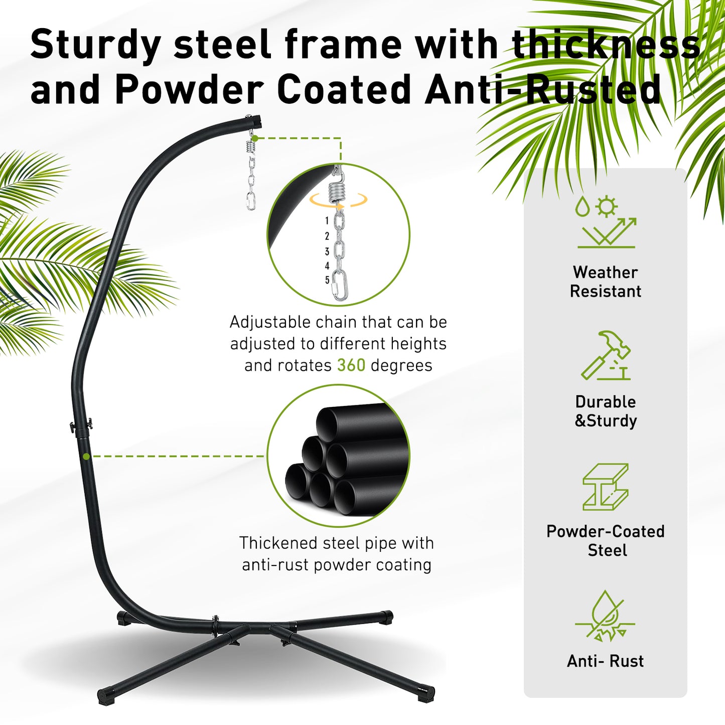 Hammock Steel Stand Only C-Stand - 300 Pound Capacity - Aoodor 