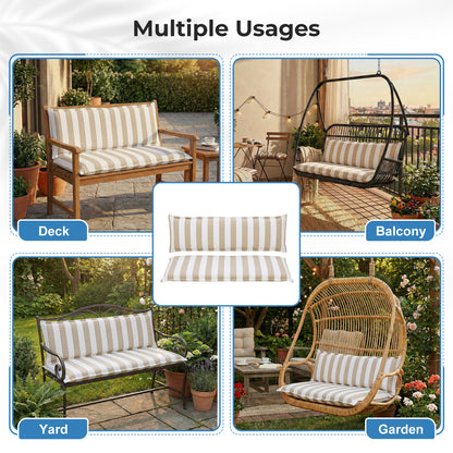 Outdoor 2-3 Seater Bench Cushion Set for Patio Swing and Bench, Beige Stripe