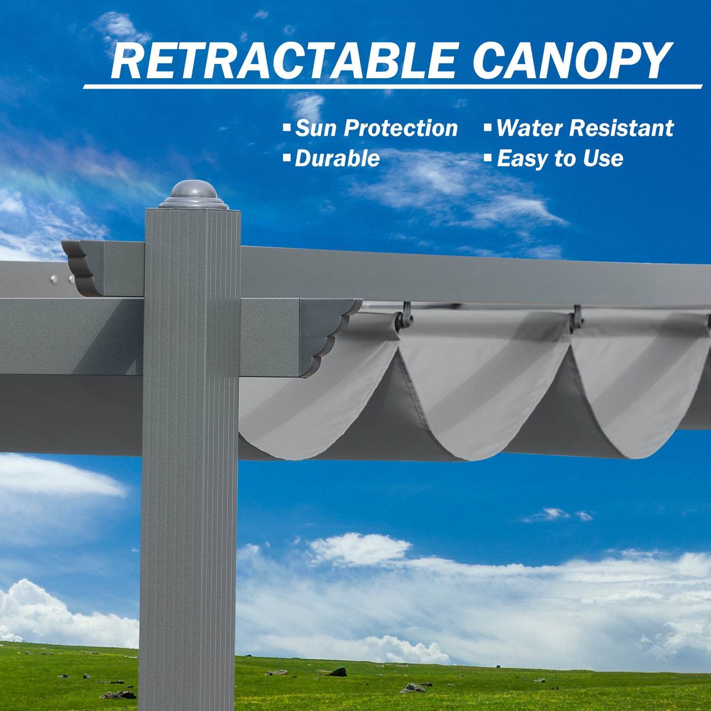 12x20 ft. Outdoor Pergola with Retractable Shade Canopy, Aluminum Frame, Roller Shade Curtain - Aoodor 