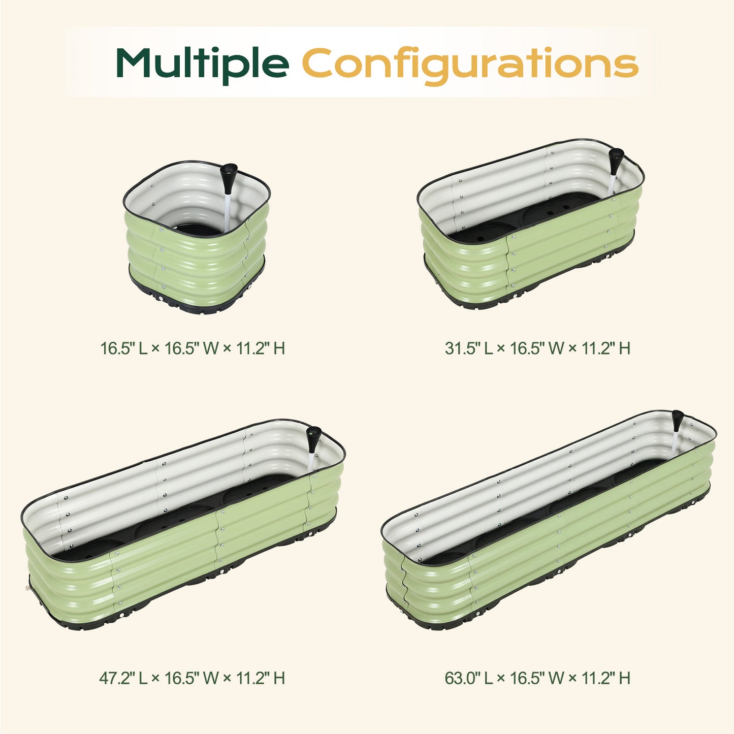 11" Tall Galvanized Raised Garden Bed, Self-Watering Planter Box - 63"x16.5"