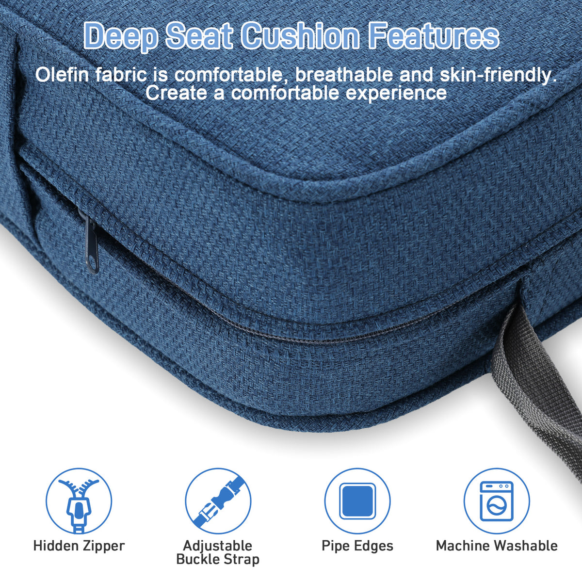 Outdoor Deep Seat Cushion Set with Lumbar Pillow, Dark Blue Stripes