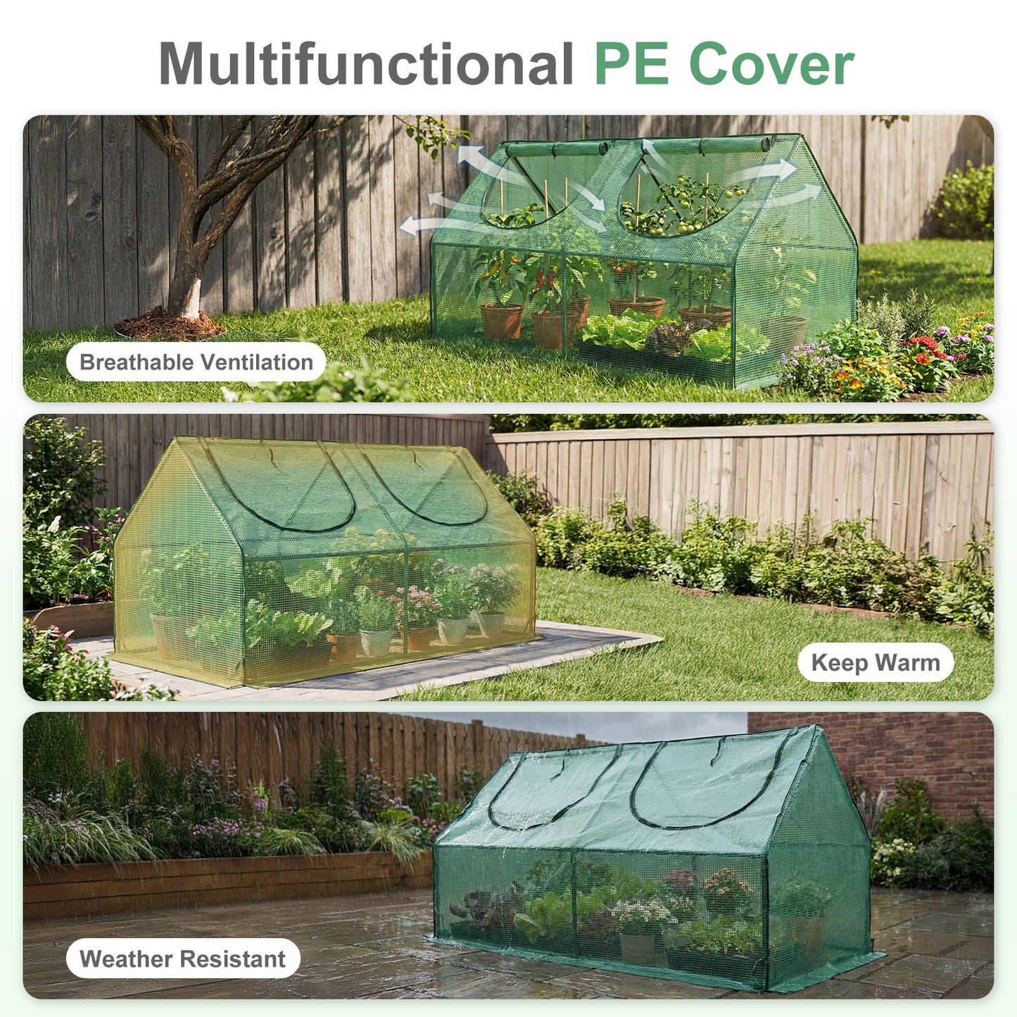 Mini Greenhouse with Zipper Doors, Waterproof & UV Protected, Green