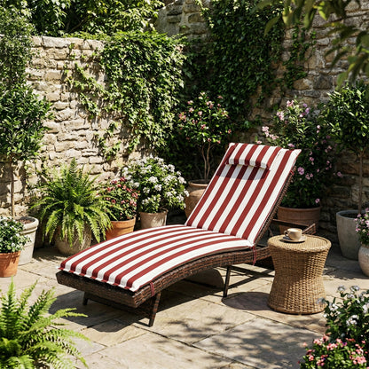 79x25x3 inch Outdoor Lounge Chair Cushion with Headrest, Red Stripe