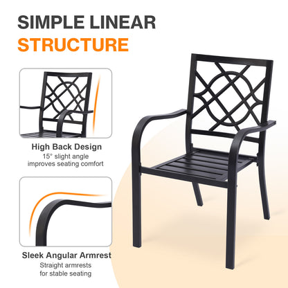 Patio Dining Chairs Set of 2, Stackable Metal Chairs, Geometric Pattern