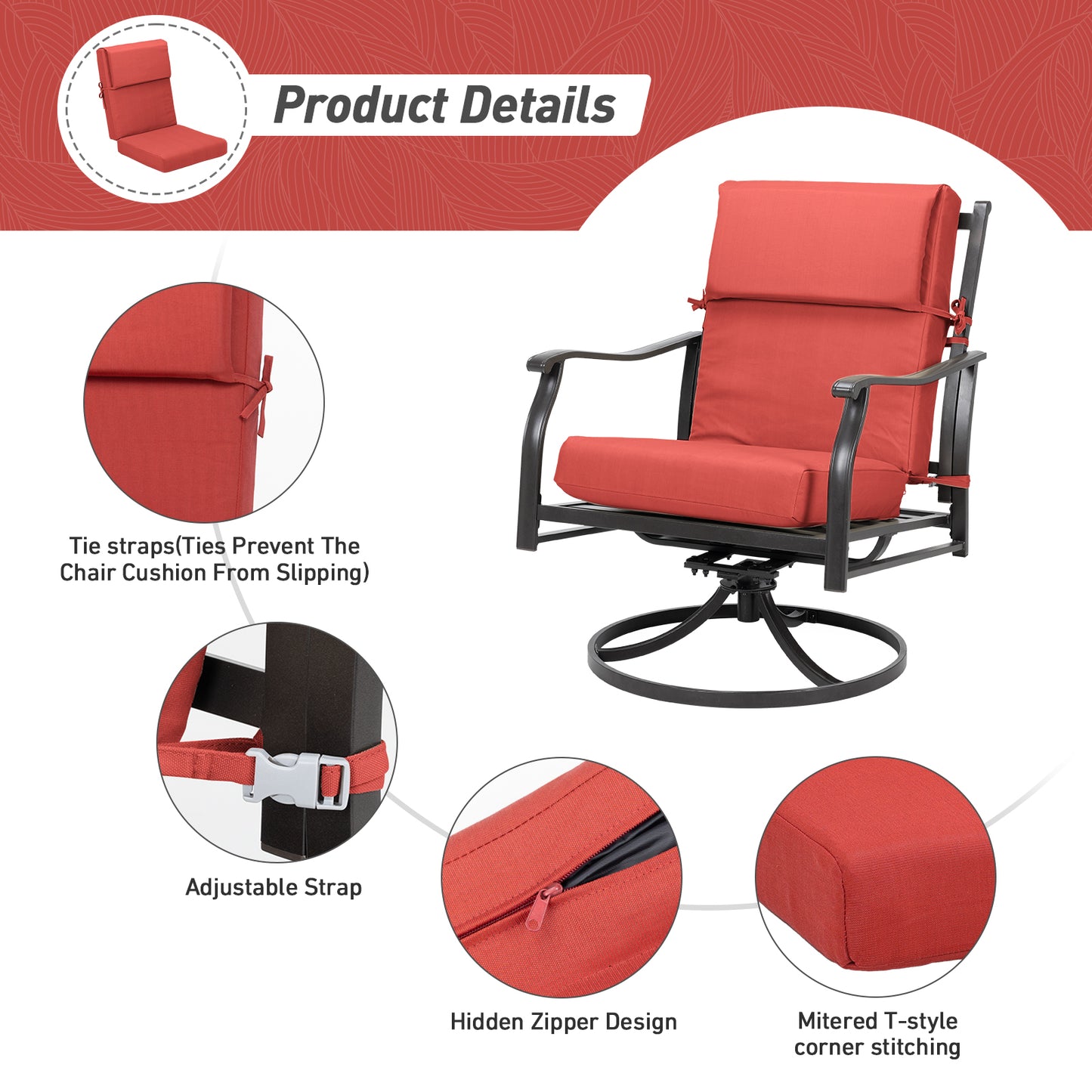 45x22x4 inch Outdoor High Back Patio Chair Cushions, Red