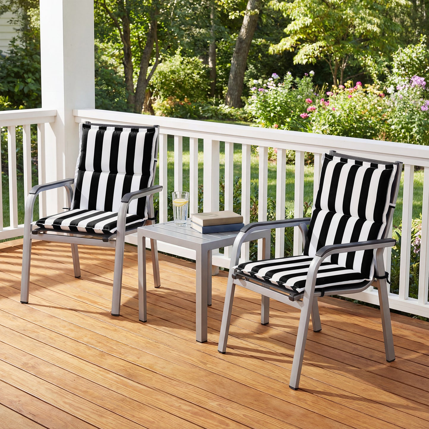 39x20x2.4 inch Outdoor Chair Cushions, Three-Section, Black Stripe