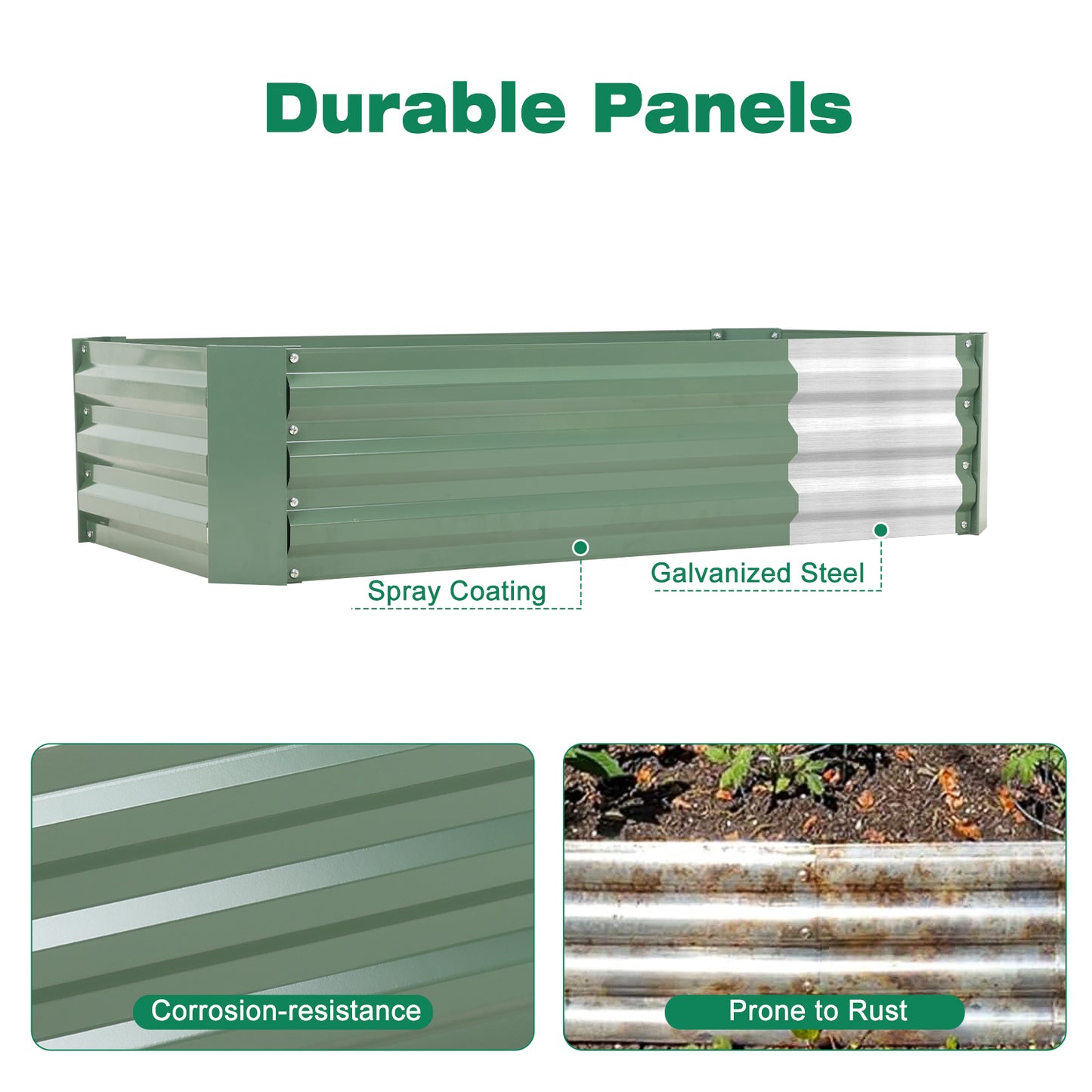 11" Tall Metal Raised Garden Bed, Galvanized Steel Planter Box - 4'x2'