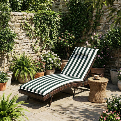 79x25x3 inch Outdoor Lounge Chair Cushion with Headrest, Green Stripe