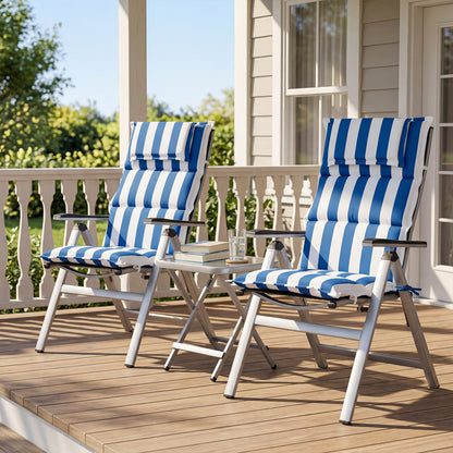 47x21x2.4 inch High Back Patio Chair Cushions with Headrest, Multi-Section, Blue Stripe