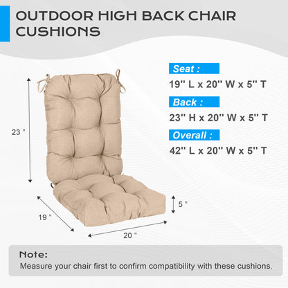 Tufted Outdoor High Back Chair Cushions Patio Replacement Cushion, Khaki