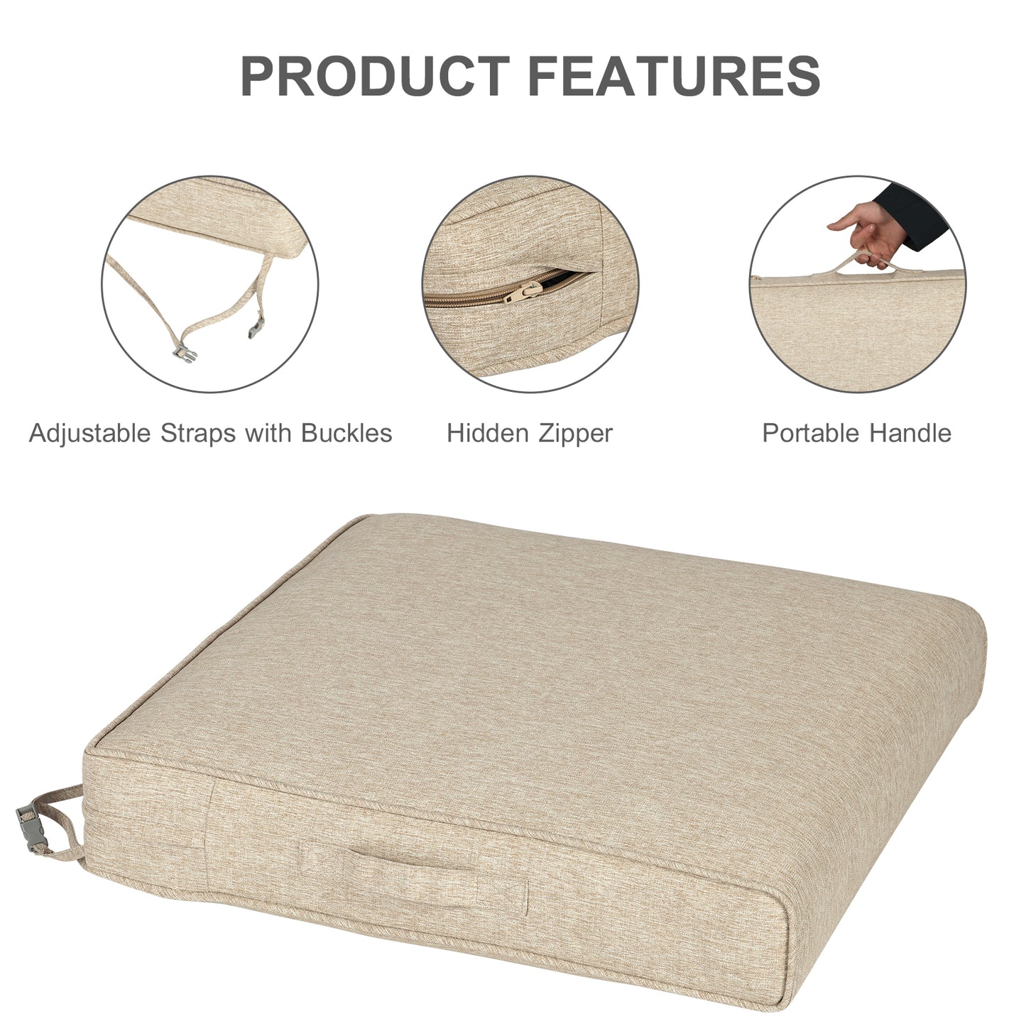 Outdoor Chair Cushions Set of 2 with Handle and Ties, Water Resistant Patio Seat Pads, Brown