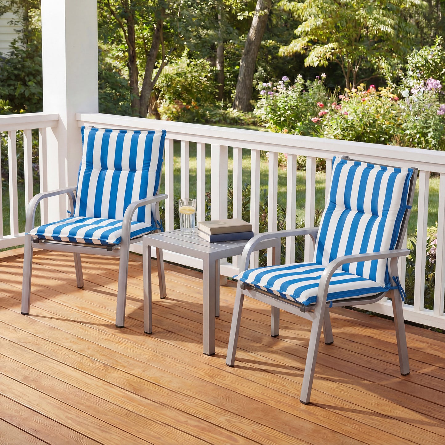 39x20x2.4 inch Outdoor Tufted Chair Cushions, Blue Stripe