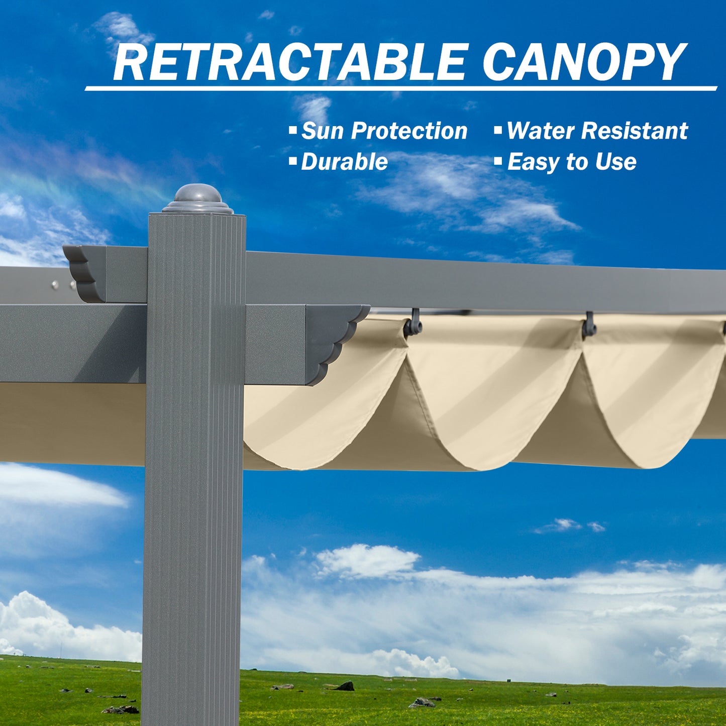 12x20 ft. Outdoor Pergola with Retractable Shade Canopy, Aluminum Frame, Roller Shade Curtain - Aoodor 