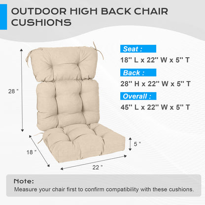 Tufted Outdoor High Back Chair Cushions Patio Rocking Pads for Furniture, Khaki - Aoodor 