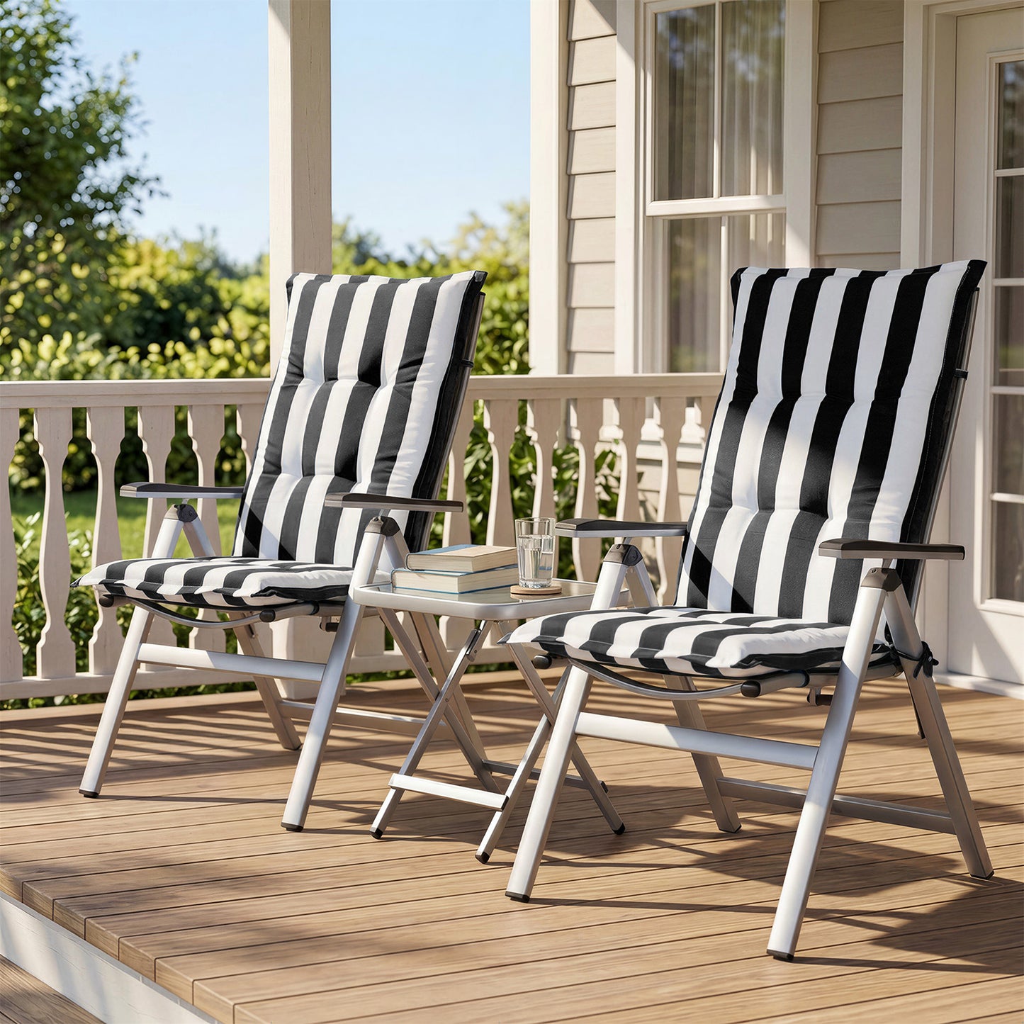 47x21x2.4 inch High Back Tufted Patio Chair Cushions, Black Stripe