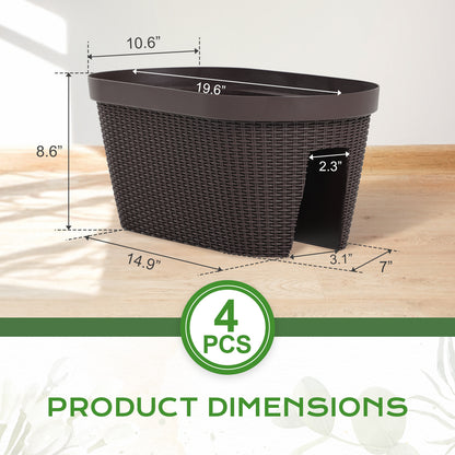 19.6 inch Balcony Rattan Pattern Railing Planter Box with Drainage Holes and Adjustable Brackets - Set of 4 - Aoodor 