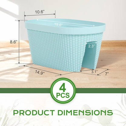 19.6 inch Balcony Rattan Pattern Railing Planter Box with Drainage Holes and Adjustable Brackets - Set of 4 - Aoodor 
