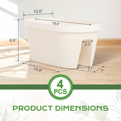 19.6 inch Balcony Rattan Pattern Railing Planter Box with Drainage Holes and Adjustable Brackets - Set of 4 - Aoodor 