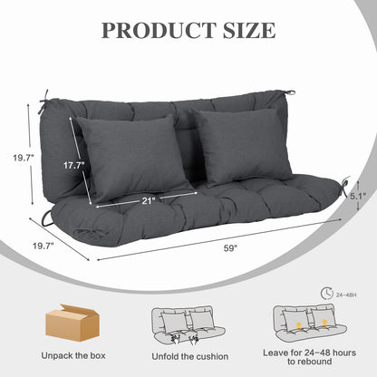 59" Tufted Porch Swing Cushions, Extra 5.1" Thick Outdoor Swing Bench Replacement Cushion with Backrest and 2 Pillows - Dark Gray - Aoodor 