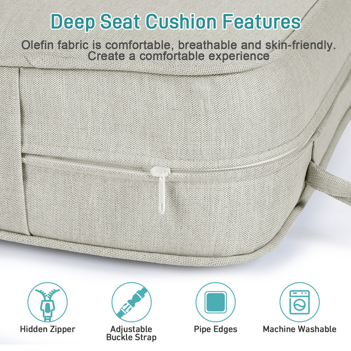 Outdoor Deep Seat Cushion Set with Lumbar Pillow, Light Gray