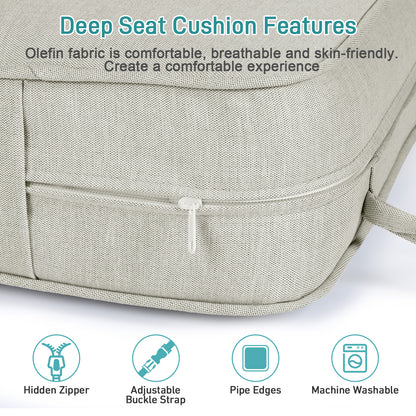 Outdoor Deep Seat Cushion Set with Lumbar Pillow, Light Gray
